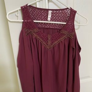 Burgundy blouse with gold embellishments